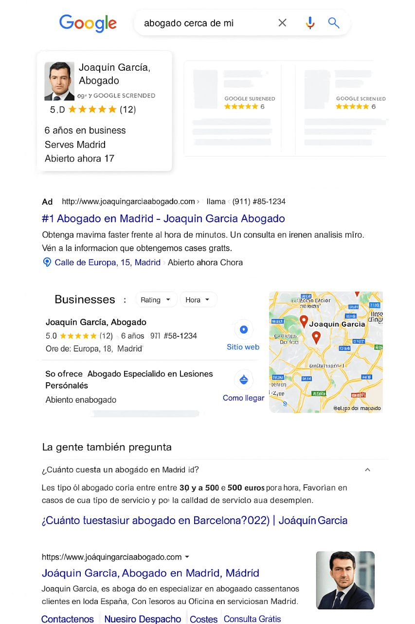 Resultados de búsqueda de abogados en Google